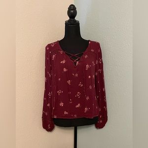 Hollister Cropped Maroon top with pink flowers